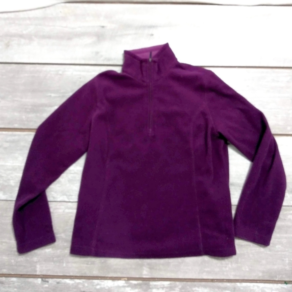 WMNS LAND END PURPLE FLEECE 1/2 ZIP PULLOVER TOP - Picture 6 of 7